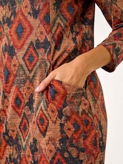 Roman Brown Print Pocket Shift Stretch Dress - Image 5 of 5
