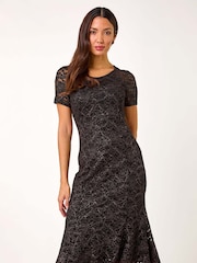 Roman Metallic Lace Detail Stretch Midi Dress - Image 2 of 5