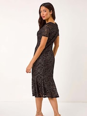 Roman Metallic Lace Detail Stretch Midi Dress - Image 3 of 5