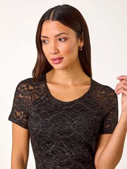 Roman Metallic Lace Detail Stretch Midi Dress - Image 4 of 5