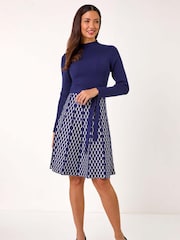 Roman Blue Contrast Skirt Ribbed Jumper Dress - Image 2 of 5