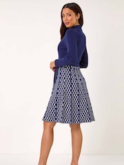 Roman Blue Contrast Skirt Ribbed Jumper Dress - Image 3 of 5