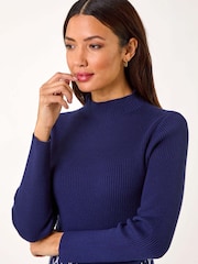 Roman Blue Contrast Skirt Ribbed Jumper Dress - Image 4 of 5