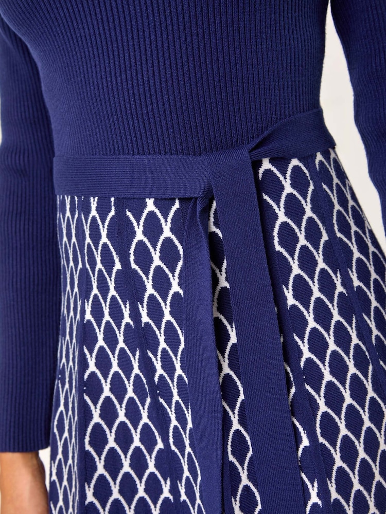 Roman Blue Contrast Skirt Ribbed Jumper Dress - Image 5 of 5