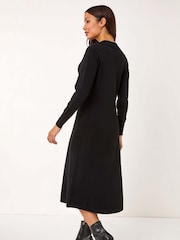 Roman Black Scallop Detail Knitted Midi Dress - Image 3 of 5