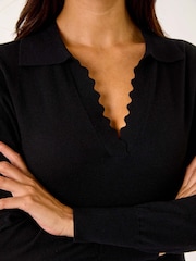Roman Black Scallop Detail Knitted Midi Dress - Image 5 of 5