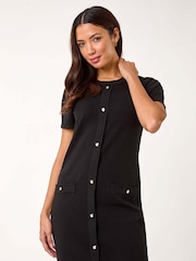 Roman Black Knitted Button Detail A-Line Dress - Image 1 of 5