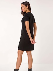 Roman Black Knitted Button Detail A-Line Dress - Image 3 of 5