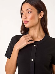 Roman Black Knitted Button Detail A-Line Dress - Image 4 of 5