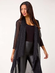 Roman Blue Shimmer Chevron Plisse Longline Kimono - Image 1 of 5
