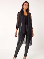 Roman Blue Shimmer Chevron Plisse Longline Kimono - Image 2 of 5