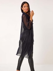 Roman Blue Shimmer Chevron Plisse Longline Kimono - Image 3 of 5