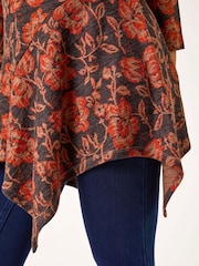 Roman Orange Floral Print Hanky Hem Tunic Top - Image 5 of 5