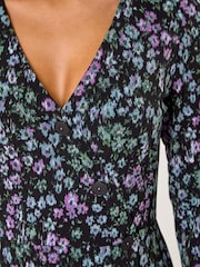 Roman Black Floral Print Side Button Stretch Dress - Image 5 of 5