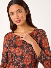 Roman Orange Floral Leaf Pocket Detail Shift Dress - Image 4 of 5