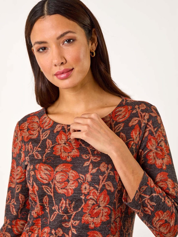 Roman Orange Floral Leaf Pocket Detail Shift Dress - Image 4 of 5