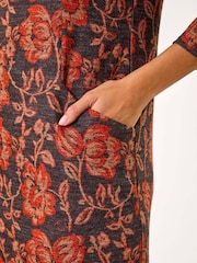 Roman Orange Floral Leaf Pocket Detail Shift Dress - Image 5 of 5