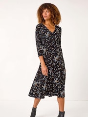 Roman Black Confetti Print Twist Midi Dress - Image 2 of 5