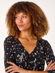 Roman Black Confetti Print Twist Midi Dress - Image 4 of 5