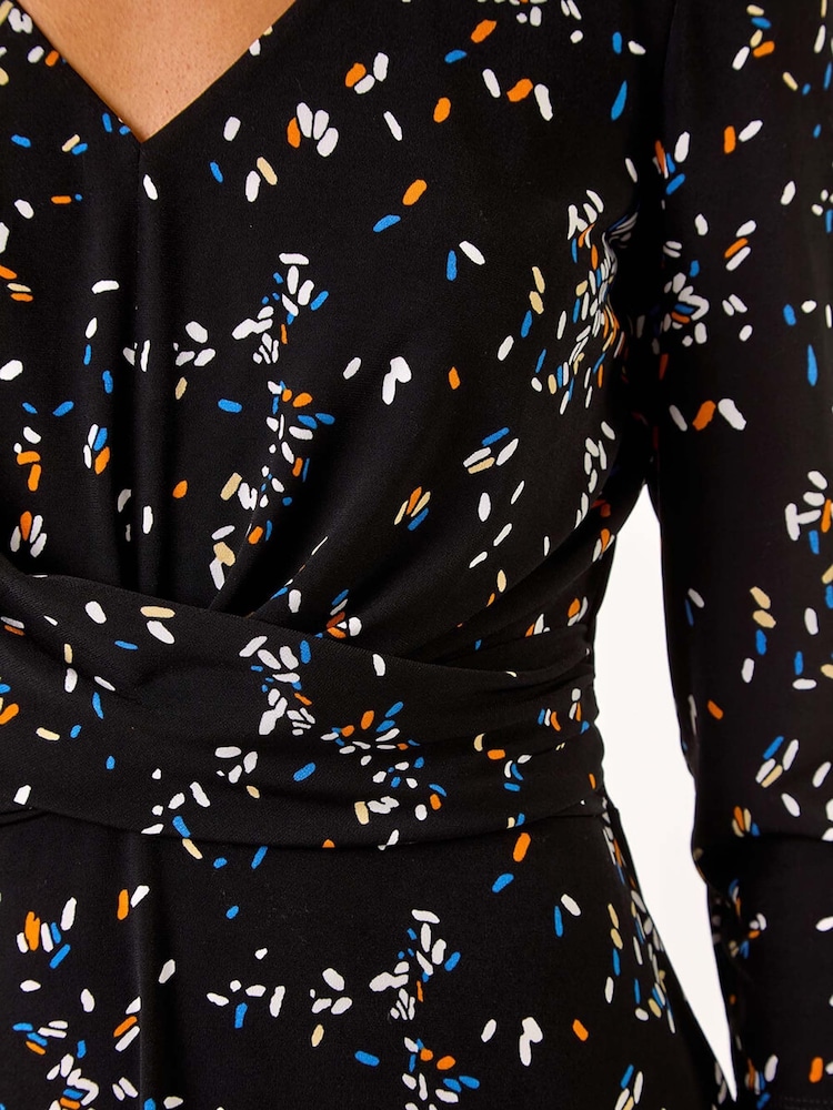 Roman Black Confetti Print Twist Midi Dress - Image 5 of 5