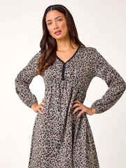 Roman Natural Animal Print V-Neck Stretch Dress - Image 1 of 5