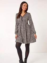 Roman Natural Animal Print V-Neck Stretch Dress - Image 2 of 5