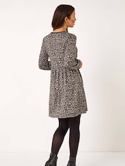 Roman Natural Animal Print V-Neck Stretch Dress - Image 3 of 5