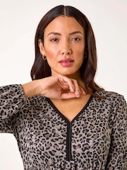 Roman Natural Animal Print V-Neck Stretch Dress - Image 4 of 5