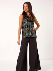 Roman Black Sequin Velvet V-Neck Top - Image 2 of 5