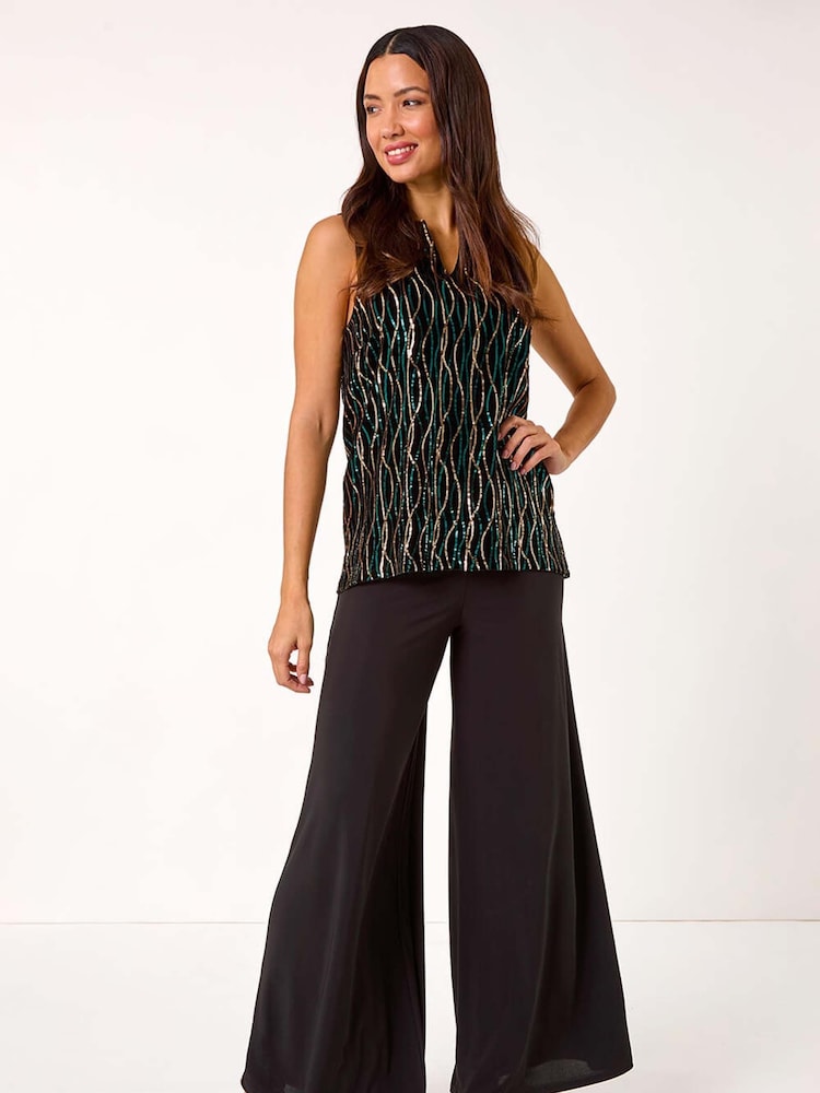 Roman Black Sequin Velvet V-Neck Top - Image 2 of 5