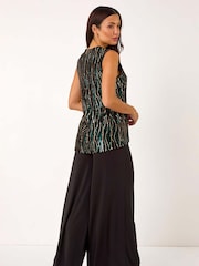 Roman Black Sequin Velvet V-Neck Top - Image 3 of 5