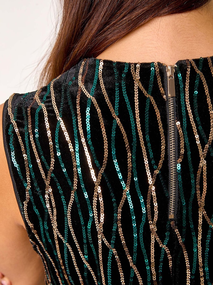 Roman Black Sequin Velvet V-Neck Top - Image 5 of 5