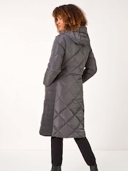 Roman Grey Longline Diamond Quilt Hooded Coat - Image 3 of 5