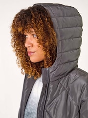 Roman Grey Longline Diamond Quilt Hooded Coat - Image 5 of 5