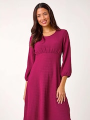 Roman Purple Textured Empire Waist Short Dress - Image 1 of 5