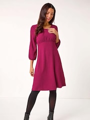 Roman Purple Textured Empire Waist Short Dress - Image 2 of 5
