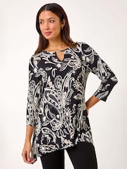 Roman Black Paisley Print Keyhole Top - Image 1 of 5