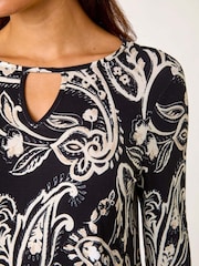 Roman Black Paisley Print Keyhole Top - Image 5 of 5