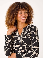Roman Brown Leaf Print Cocoon Stretch Dress - Image 4 of 5