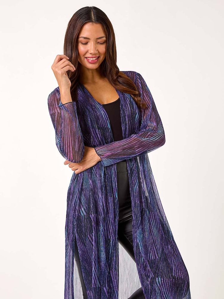 Roman Metallic Geometric Plisse Kimono Cardigan - Image 1 of 5