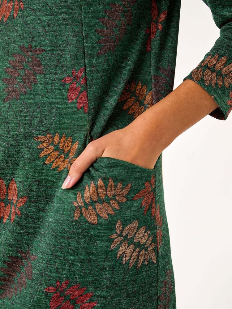 Roman Green Floral Print Pocket Shift Stretch Dress - Image 5 of 5 Roman Green Floral Print Pocket Shift Stretch Dress - Image 5 of 5