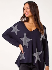 Roman Blue Star Detail Hanky Hem Knit Jumper - Image 1 of 5