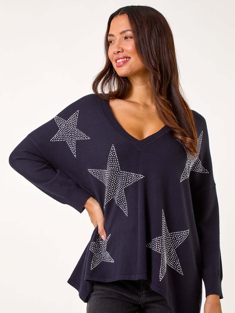 Roman Blue Star Detail Hanky Hem Knit Jumper - Image 1 of 5