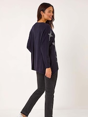 Roman Blue Star Detail Hanky Hem Knit Jumper - Image 3 of 5
