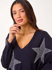 Roman Blue Star Detail Hanky Hem Knit Jumper - Image 4 of 5