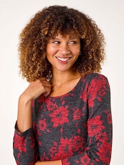 Roman Red Floral Print Hanky Hem Tunic Top - Image 4 of 5
