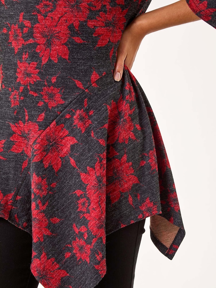 Roman Red Floral Print Hanky Hem Tunic Top - Image 5 of 5