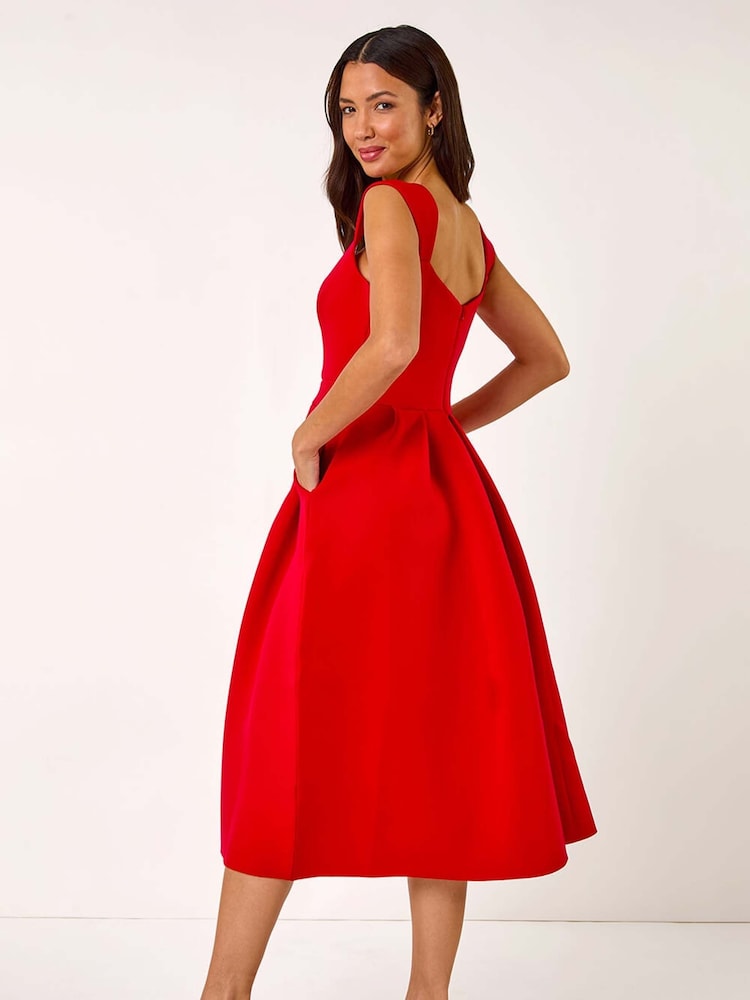 Roman Red Sweetheart Scuba Skater Midi Dress - Image 3 of 5