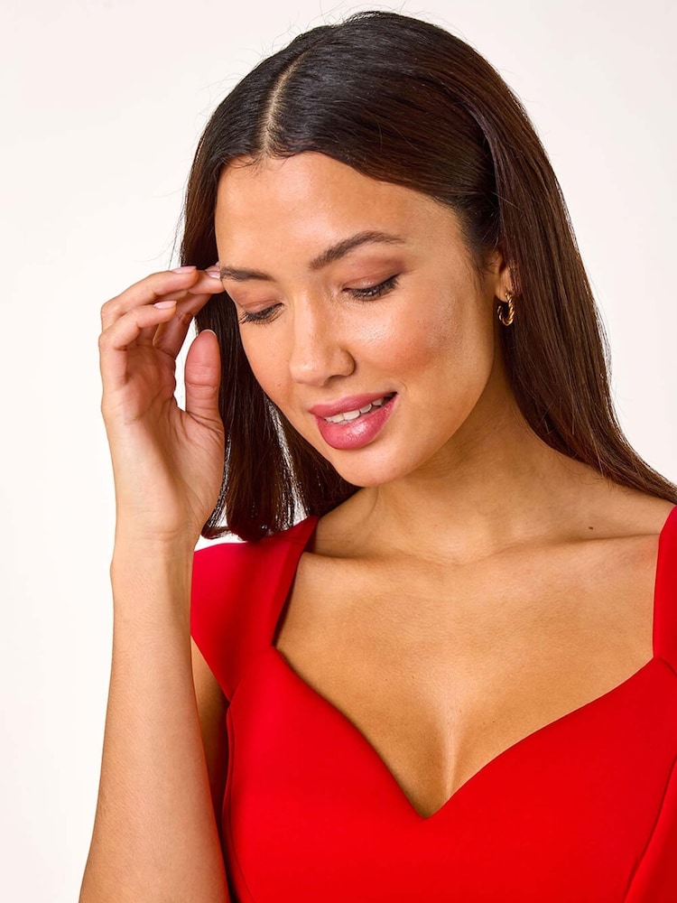 Roman Red Sweetheart Scuba Skater Midi Dress - Image 4 of 5