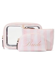 Victoria's Secret Bridal Pink Stripe Travel Trio Makeup Bag - Image 1 of 3